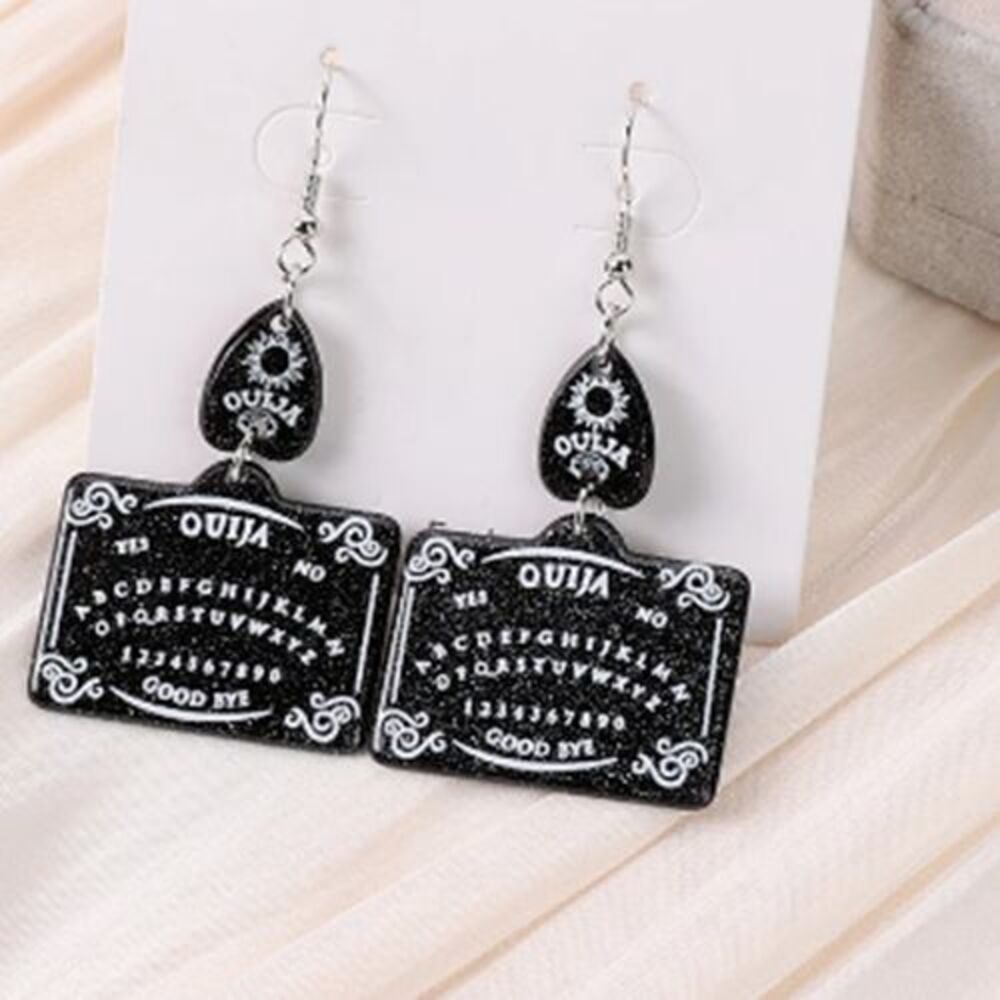 Black OUIJA Board Earrings Halloween Planchette Sparkly Spooky
